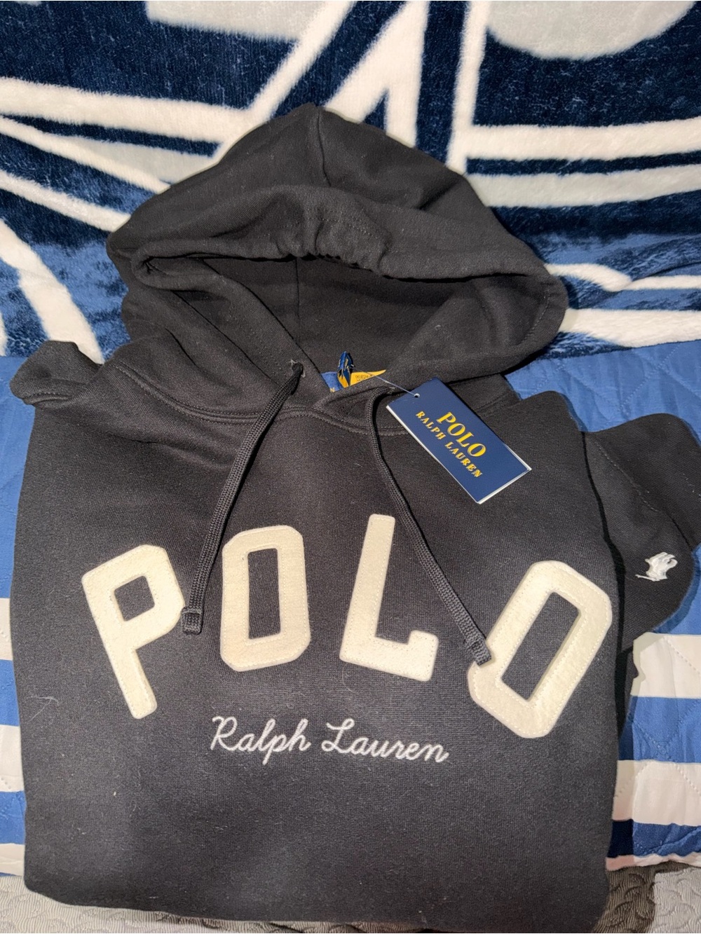 Polo by Ralph Lauren Black Crewneck Hoodie with Cream POLO Lettering